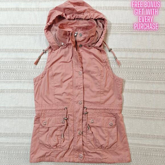 Snobbish Collection Pink Utility Vest Zip-Off Hood Pockets Size L used - Picture 1 of 10